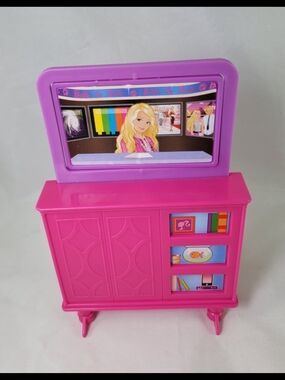 Barbie TV Stand Cabinet Rotating TV Display Pink Purple Doll House Furniture